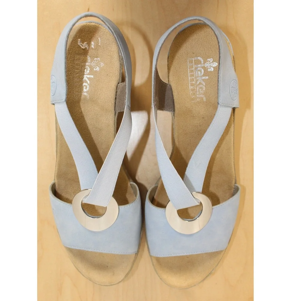 Rieker Women's H6 Wedge Heeled Ankle Strap Wedge Sandals, Aqua, Size EU 41/US 10